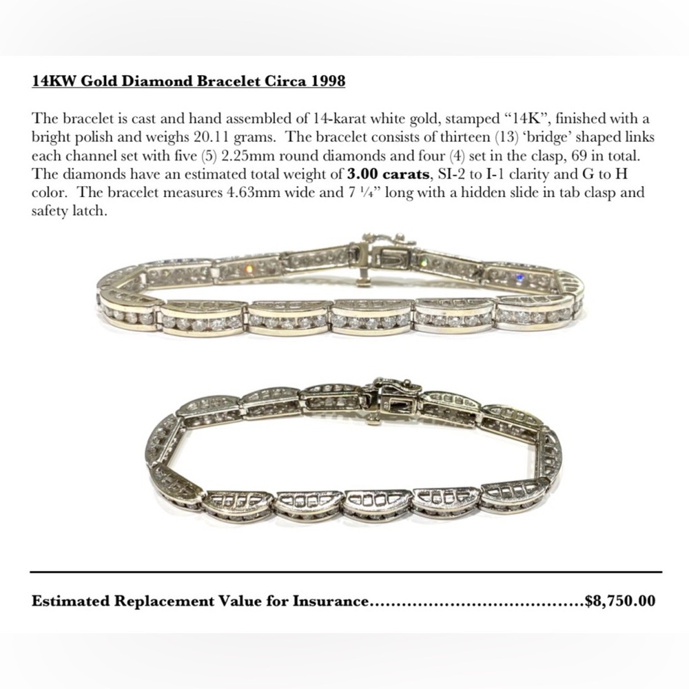 Elegant 14 Karat White Gold 3.00 Carat Diamond Bracelet! - Picture 2 of 7